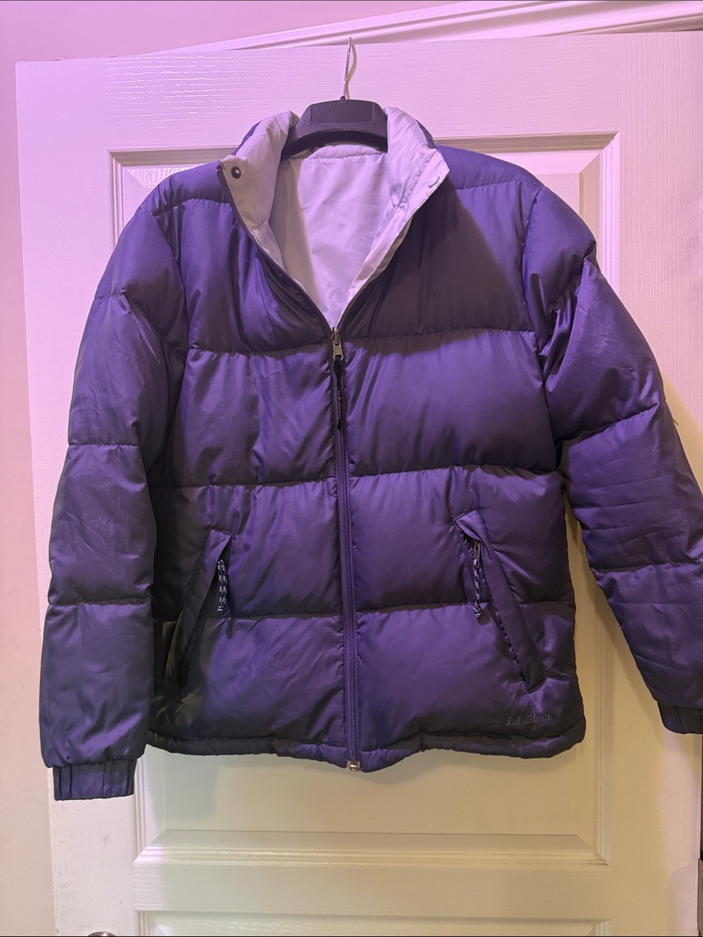 L.L. Bean Women’s Purple Puffer Jacket with Light Lining- Reversible